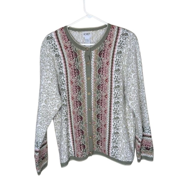 Koret Sweaters - Vintage Koret Cardigan SzL Tapestry Knit Embroidered 90s Cottage Grannie Chic‎